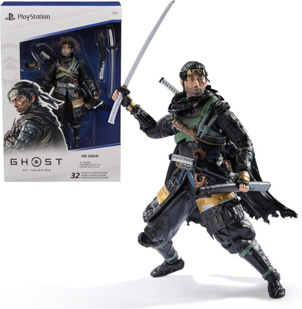 PlayStation, Ghost of Tsushima, 6” Jin Sakai Samurai Action Figure & 2 Accessories, The Shapes Collection, for PS5 Fans & Collectors Ages 17+